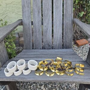 Set of Gold and White Napkin Rings - Mixed Styles 19 Total Metal Ceramic